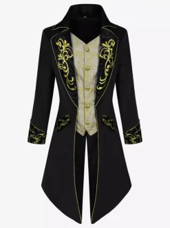 Manteau à manches longues avec boutons brodés rétro rouge vintage pour homme Bourgogne