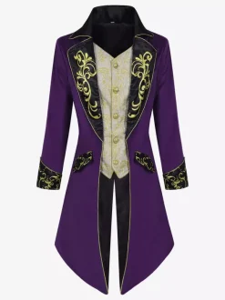 Manteau à manches longues avec boutons brodés rétro rouge vintage pour homme Bourgogne