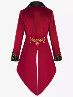 Manteau à manches longues avec boutons brodés rétro rouge vintage pour homme Bourgogne