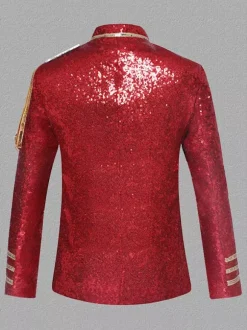 Manteau Argent Vintage Top Vintage Paillettes Chaînes Manches Longues Polyester Pardessus Rétro Costumes Pour Homme Bourgogne
