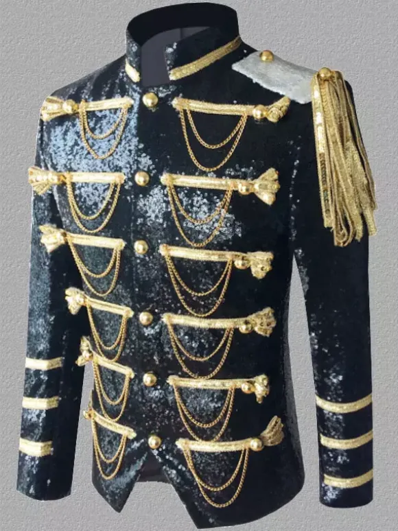 Manteau Argent Vintage Top Vintage Paillettes Chaînes Manches Longues Polyester Pardessus Rétro Costumes Pour Homme Bourgogne