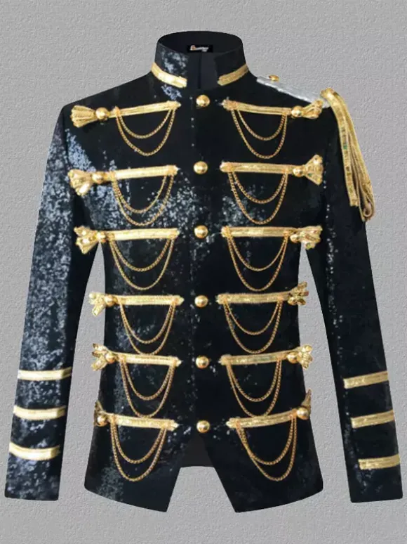 Manteau Argent Vintage Top Vintage Paillettes Chaînes Manches Longues Polyester Pardessus Rétro Costumes Pour Homme Bourgogne