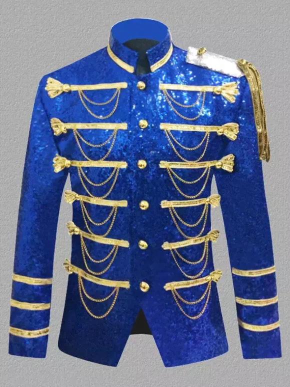 Manteau Argent Vintage Top Vintage Paillettes Chaînes Manches Longues Polyester Pardessus Rétro Costumes Pour Homme Bourgogne