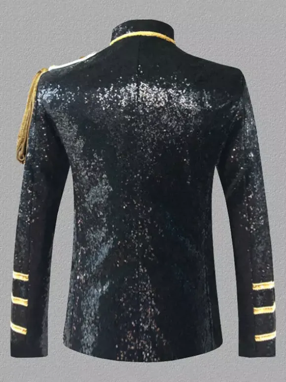 Manteau Argent Vintage Top Vintage Paillettes Chaînes Manches Longues Polyester Pardessus Rétro Costumes Pour Homme Bourgogne