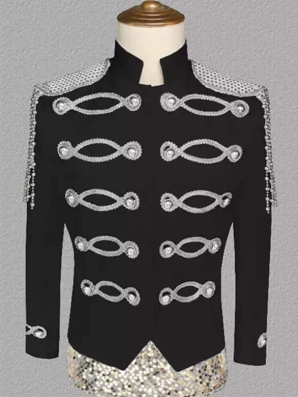 Manteau Blanc Vintage Top Vintage Polyester Paillettes Chaînes Manches Longues Rétro Costumes Pour Homme
