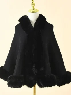 Manteau Cape Court Femme en Fausse Fourrure Synthétique avec Manches Longues Manteau Femme Cape Femme