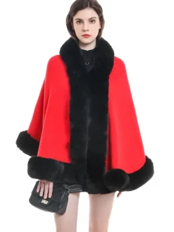Manteau Cape Court Femme en Fausse Fourrure Synthétique avec Manches Longues Manteau Femme Cape Femme