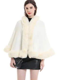 Manteau Cape Court Femme en Fausse Fourrure Synthétique avec Manches Longues Manteau Femme Cape Femme
