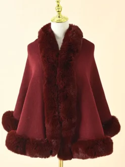 Manteau Cape Court Femme en Fausse Fourrure Synthétique avec Manches Longues Manteau Femme Cape Femme