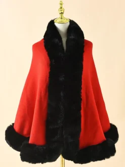 Manteau Cape Court Femme en Fausse Fourrure Synthétique avec Manches Longues Manteau Femme Cape Femme