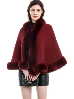 Manteau Cape Court Femme en Fausse Fourrure Synthétique avec Manches Longues Manteau Femme Cape Femme