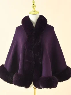 Manteau Cape Court Femme en Fausse Fourrure Synthétique avec Manches Longues Manteau Femme Cape Femme