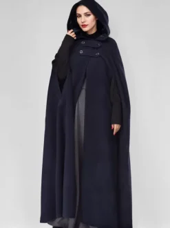 Manteau cape maxi en mélange de laine avec capuche bordeaux poncho pleine longueur vêtements d'extérieur surdimensionnés pour femmes 2026