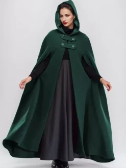 Manteau cape maxi en mélange de laine avec capuche bordeaux poncho pleine longueur vêtements d'extérieur surdimensionnés pour femmes 2026