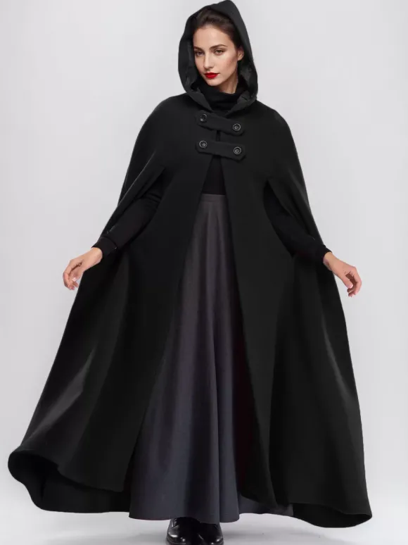 Manteau cape maxi en mélange de laine avec capuche bordeaux poncho pleine longueur vêtements d'extérieur surdimensionnés pour femmes 2026