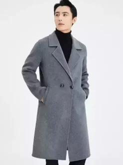 Manteau Chaud Chesterfield Hommes Col Rabattu À Revers Chic Bleu Veste Hiver