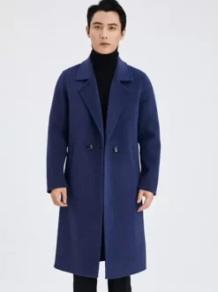 Manteau Chaud Chesterfield Hommes Col Rabattu À Revers Chic Bleu Veste Hiver