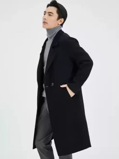 Manteau Chaud Chesterfield Hommes Col Rabattu À Revers Chic Bleu Veste Hiver