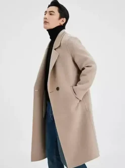 Manteau Chaud Chesterfield Hommes Col Rabattu À Revers Chic Bleu Veste Hiver