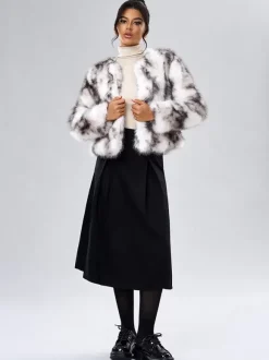 Manteau Court Col Rond En Fausse Fourrure Veste Décontractée Blanc Femme