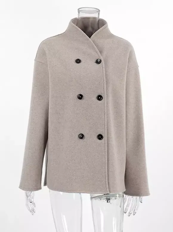 Manteau court croisé pour femme - Vêtement d'extérieur minimaliste à col montant et coupe carrée - Style streetwear printemps 2026 esthétique riche et classique