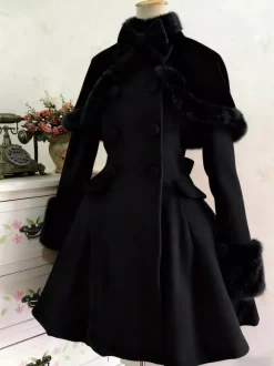 Manteau De Laine Lolita Classique N艙ud Pardessus Fourrure Hiver Lolita Déguisements Noël