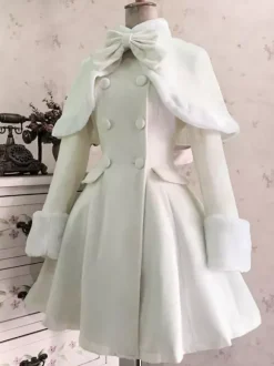 Manteau De Laine Lolita Classique N艙ud Pardessus Fourrure Hiver Lolita Déguisements Noël