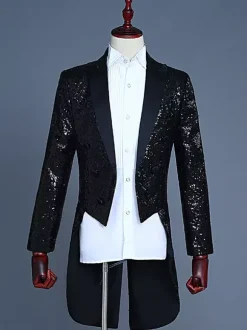 Manteau de smoking noir Sequni vêtements rétro Costumes rétro pour hommes Bourgogne