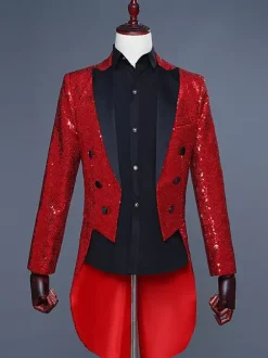 Manteau de smoking noir Sequni vêtements rétro Costumes rétro pour hommes Bourgogne