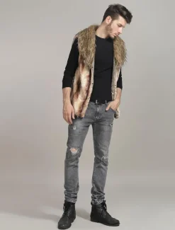 Manteau d'hiver à col taie d'oreiller en fourrure gilet en fausse fourrure pour homme