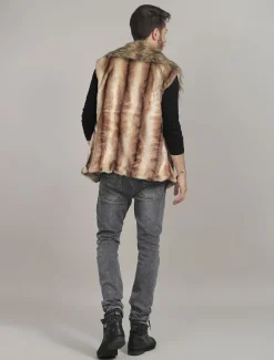 Manteau d'hiver à col taie d'oreiller en fourrure gilet en fausse fourrure pour homme