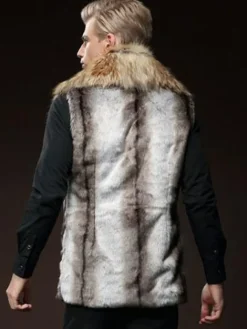 Manteau d'hiver à col taie d'oreiller en fourrure gilet en fausse fourrure pour homme