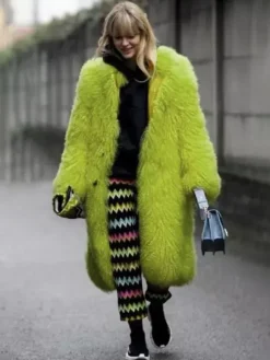 Manteau en fausse fourrure avec revers crantés couleur unie veste longue d'hiver écologique pour femme 2026