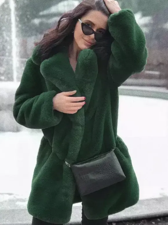 Manteau en fausse fourrure à revers crantés Veste longue chic et écologique pour femme 2026