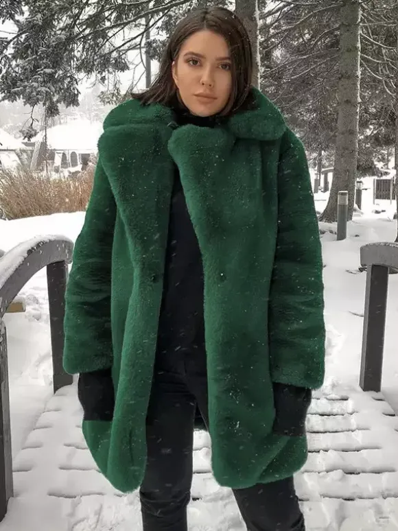 Manteau en fausse fourrure à revers crantés Veste longue chic et écologique pour femme 2026