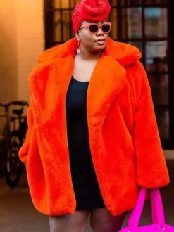 Manteau en fausse fourrure à revers crantés Veste longue chic et écologique pour femme 2026