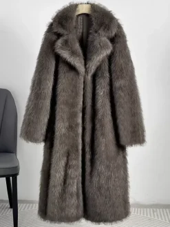 Manteau en fausse fourrure à revers cranté veste longue d'hiver oversize pour femme 2026