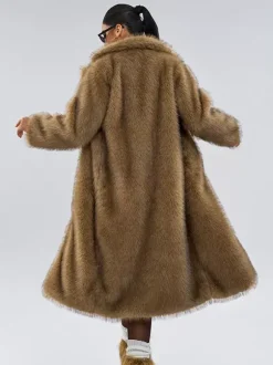 Manteau en fausse fourrure à revers cranté veste longue d'hiver oversize pour femme 2026
