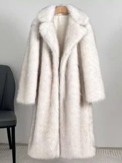 Manteau en fausse fourrure à revers cranté veste longue d'hiver oversize pour femme 2026