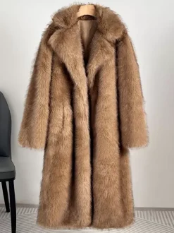 Manteau en fausse fourrure à revers cranté veste longue d'hiver oversize pour femme 2026