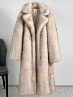 Manteau en fausse fourrure à revers cranté veste longue d'hiver oversize pour femme 2026