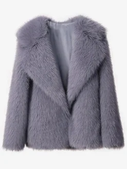 Manteau en fausse fourrure à revers cranté veste d'hiver écologique de couleur unie pour femmes 2026