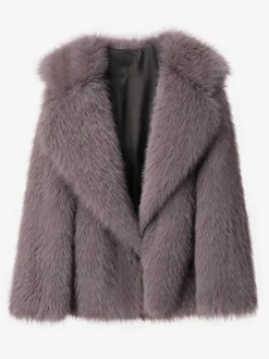 Manteau en fausse fourrure à revers cranté veste d'hiver écologique de couleur unie pour femmes 2026