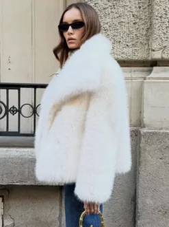 Manteau En Fausse Fourrure À Revers Chic Veste Blanche D'hiver
