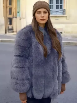 Manteau en fausse fourrure à col ras du cou pour femme veste d'hiver écologique en fourrure 2026