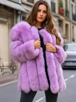 Manteau en fausse fourrure à col ras du cou pour femme veste d'hiver écologique en fourrure 2026
