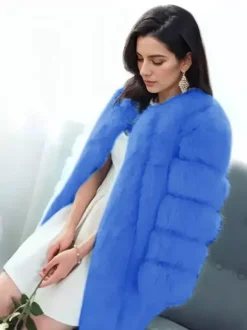 Manteau en fausse fourrure à col ras du cou pour femme veste d'hiver écologique en fourrure 2026