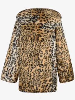 Manteau En Fausse Fourrure Léopard Homme Manches Longues Chaud Hiver Col Rabattu Capuche