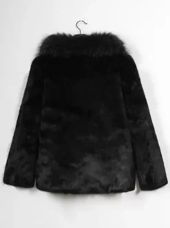 Manteau En Fausse Fourrure Noir Homme Manches Longues Chaud Hiver Col Rabattu