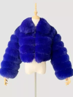 Manteau en fausse fourrure pelucheuse à col rabattu pour femme veste courte d'hiver 2026